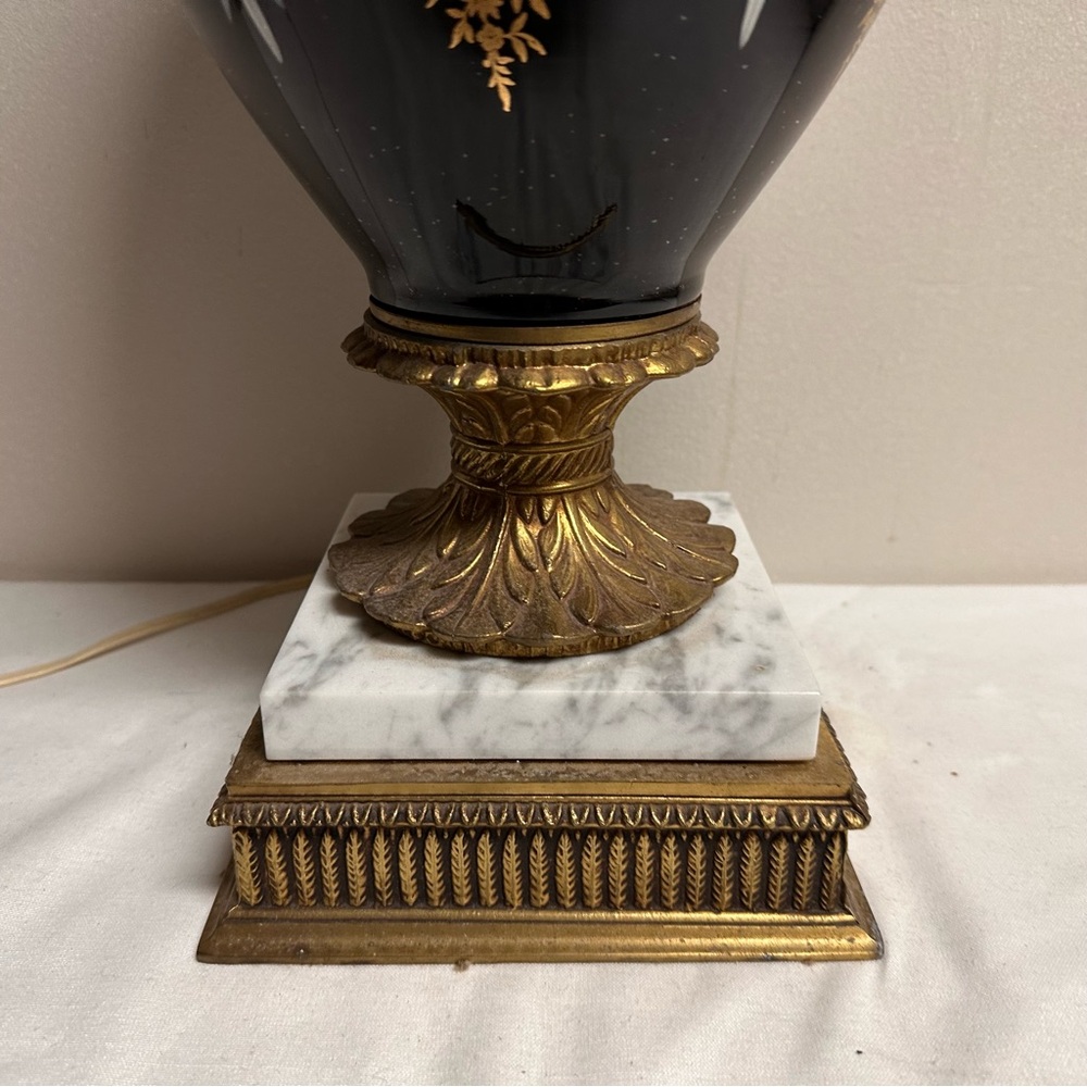 Hollywood Regency Tall Black Table Lamp Black Gold Ornate on Marble Base 36”H - Picture 6 of 8